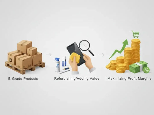 An image showing steps of smart sourcing of b grade products and earning revenue from it.