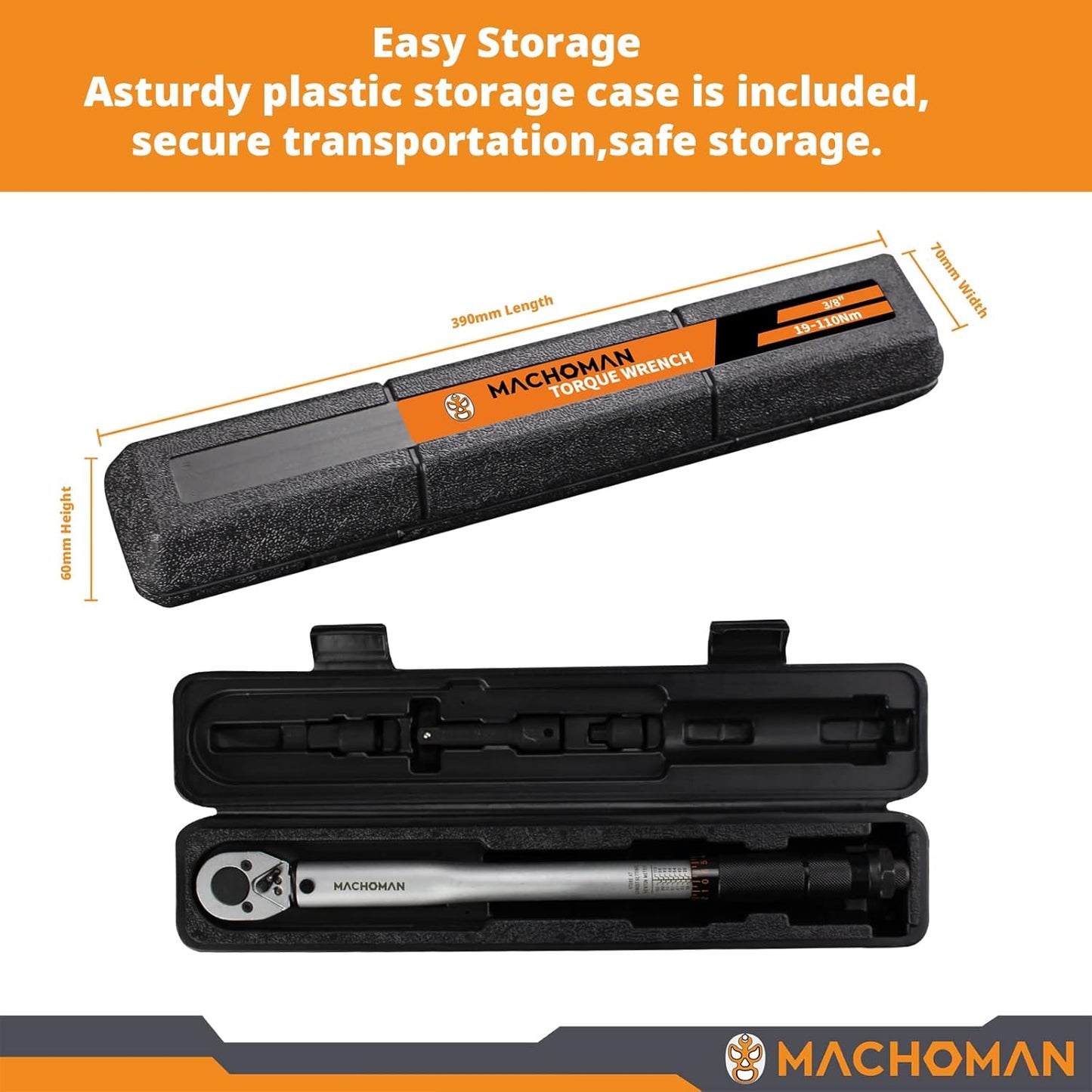 20 X MACHOMAN Torque Wrench with 3/8 Adapter and 3/8 Extension - Liquidation Stock