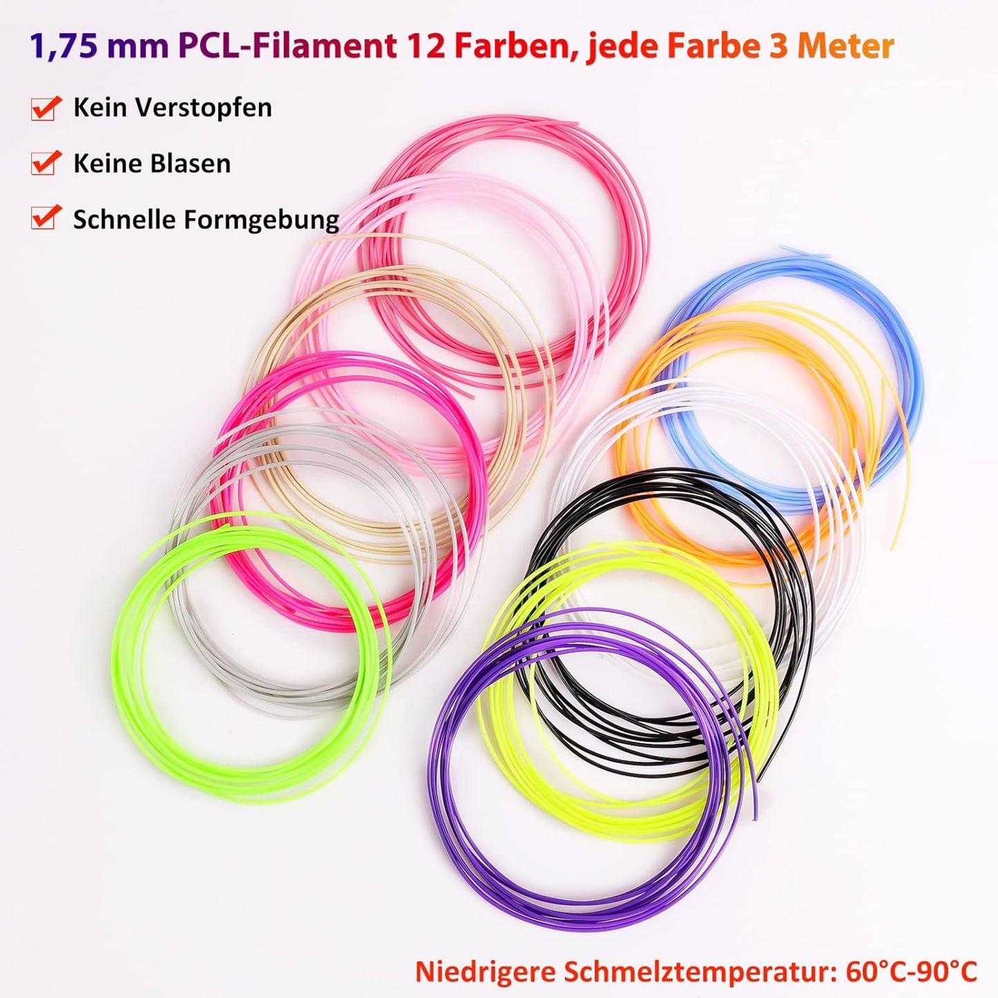 Dikale 3D Printer Pen with 1.75 mm PCL Filament Set