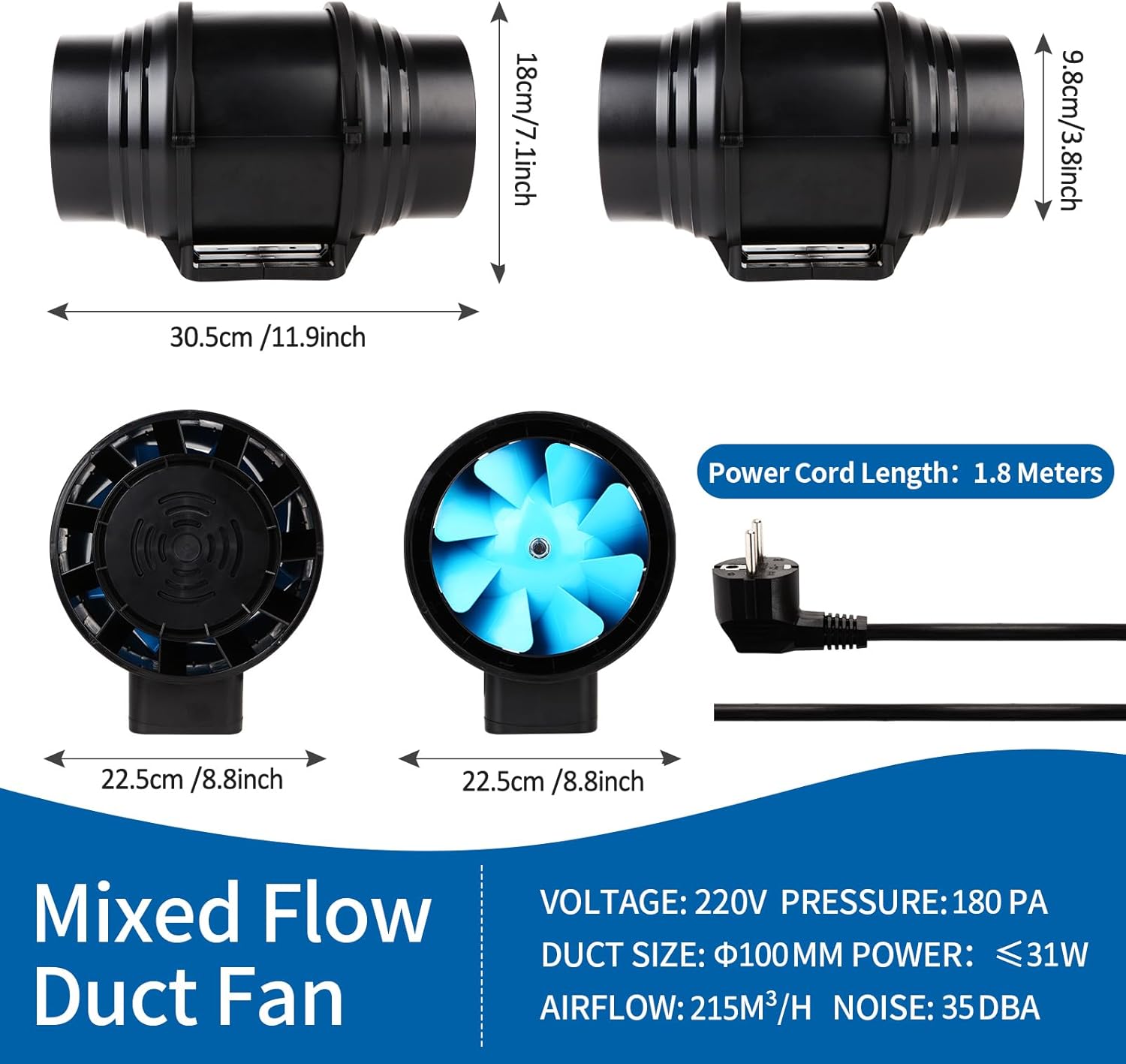 Brogachy Adjustable Duct Fan 100mm, Restposten Liquidation Stock